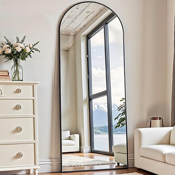 Rowjut Floor Mirror Arched Full Length Mirrors, Mirror Full Length Standing Hanging or Leaning Against Wall, 59"x18" Large Full Body and Wall Mounted Mirror for Bedroom Living Room, Black
