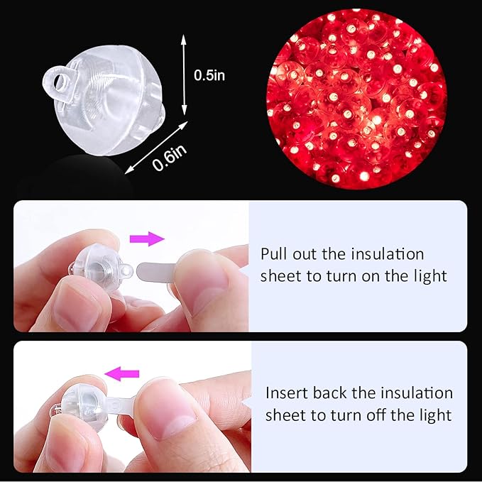 ZGWJ 100PCs Mini Led Lights, Led Balloons Light for Party Decorations Neon Party Lights for Paper Lantern Easter Eggs Birthday Party Wedding Halloween Christmas Decoration(Glow steadily Red)