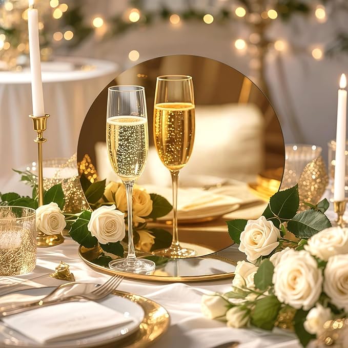10PCS Gold Round Mirror Centerpieces for Tables Acrylic Circle Mirror Tray Candle Plate for DIY Craft Wedding Birthday Table Decorations Valentine Party Wall Decor (6inch/15cm)