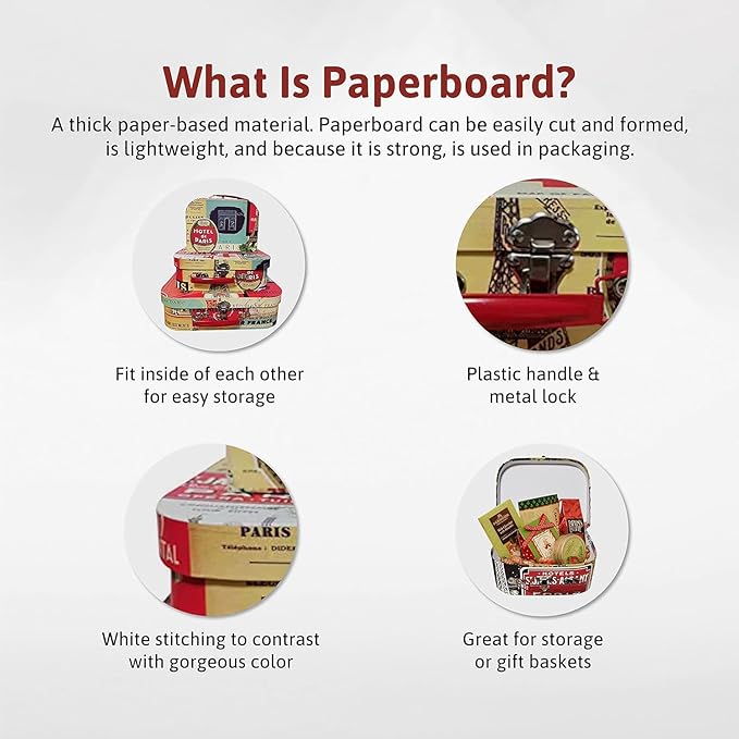 wald imports - Set of 3 Paperboard Suitcases -Decorative Storage Boxes - Suitcase Set for Decoration, Storage, and More (Parisian Adorned)