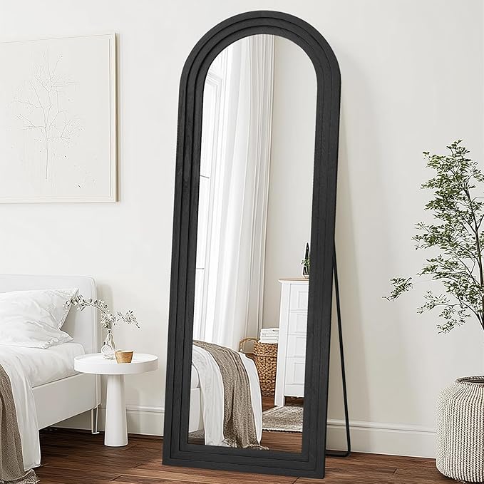 65"x22" Arched Floor Mirror, Solid Wood Full Length Mirror - Free Standing & Wall Mounted - Elegant Design for Bedroom, Dressing Room, Hallway, Black