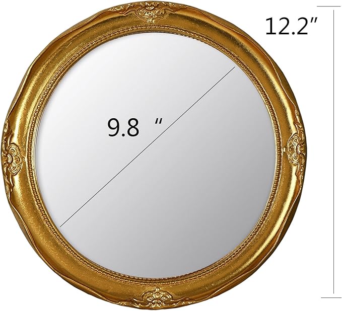 Funerom Vintage Decorative Wall Mirror Hanging Mirror Round (Gold, 12.2 inch)