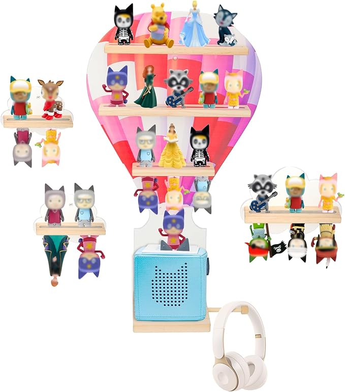 for Toniebox 2 and Toniebox 1 Tonie Shelf Wall Mounted Set of 4 (Balloons and 3 Cloud),Tonies Figures Tonies Storage,Magnetic Wooden Floating Shelves Compatible with Tonie box Player Character