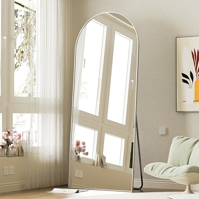 BEAUTYPEAK 71"x26" Arch Full Body Floor Mirror, Full Length Mirror Hanging or Leaning Arched-Top, Wall Mirrors with Stand for Bedroom, Dressing Room, Silver