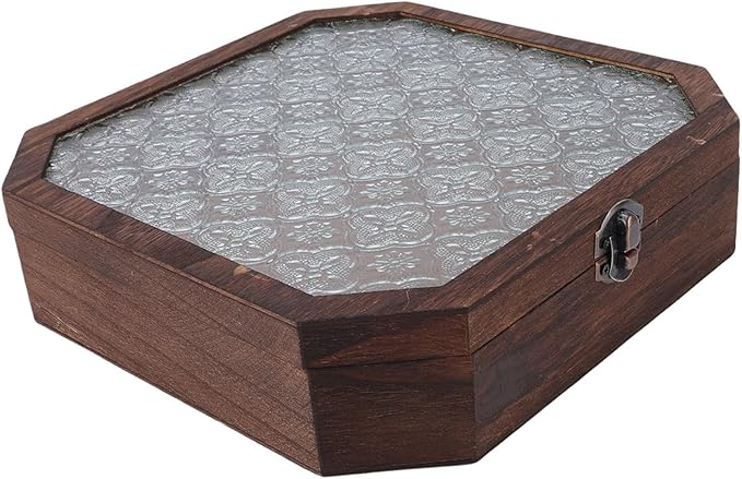 Zerodis Wooden Jewelry Storage Box Jewelry Boxes Glass Lid Cosmetics Storage Case Makeup Organizer Box Display Case for Trinkets Sundries Keepsake Watch Necklace Wooden
