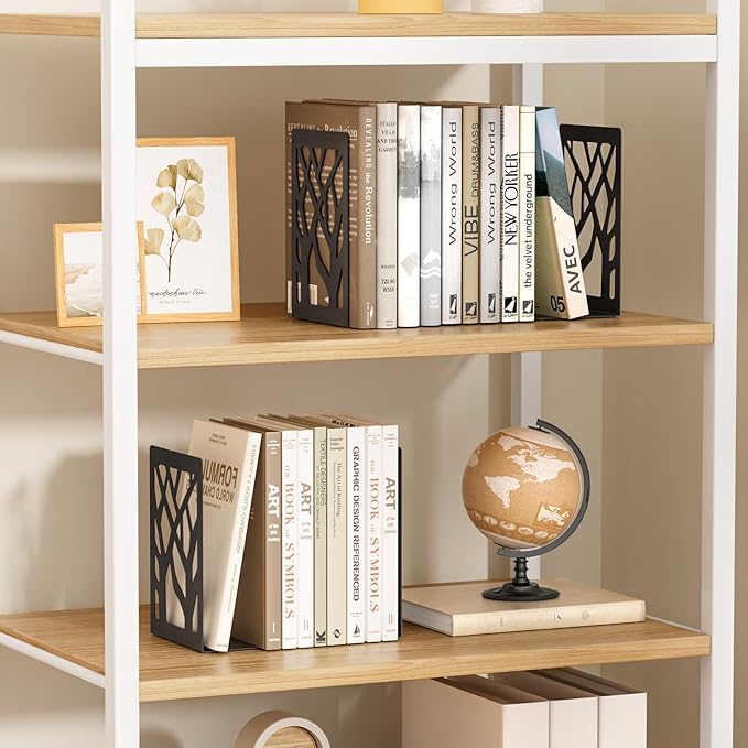 MaxGear Book Ends Tree Design Modern Bookends for Shelves, Non-Skid Book Holder, Heavy Duty Metal Book Storage for Books/CDs, Decorative Book Stopper for Home, 7 x 4.7 x 3.5”, Black,2 Pair/4 Pieces
