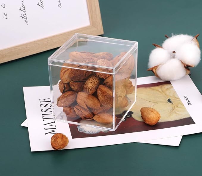 Acrylic Box, Dedoot 4 Pack Acrylic Small Box with Lid 2.3x2.3x2.3 Inch, Clear Plastic Square Cube Box Storage Organizer for Wedding, Party, Treats, Coin, Jewelry Accessories, 60x60x60mm