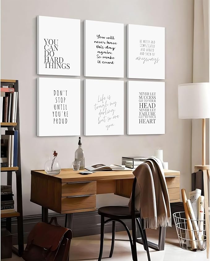 Office Inspirational Wall Art Decor Motivational Quotes Canvas Wall Art Positive Classroom Posters Pictures Office Inspirational Work Artwork for Women Home Bedroom 12x16 Inch Wrapped Canvas Set of 6