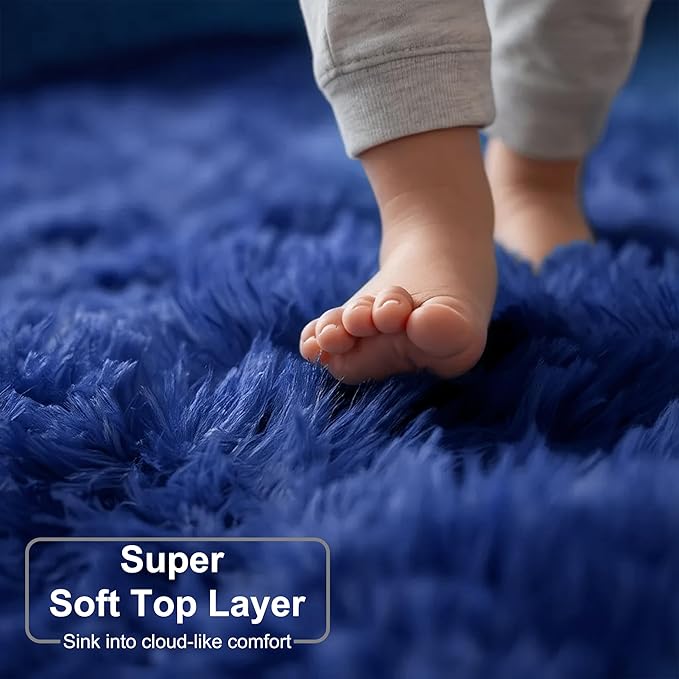 Amdrebio Navy Blue Area Rugs 8x10 for Living Room Boys Bedroom, Large Shag Fluffy Furry Plush Rug for Baby Kids Room Decor Aesthetic, Cool Royal Dark Blue Carpet for Nursery Classroom Dorm Playroom