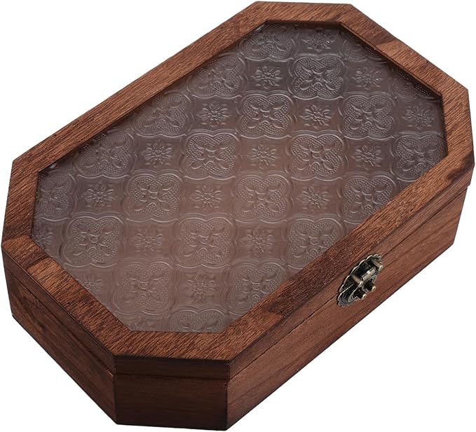 VALICLUD Wooden Decorative Storage Box Vintage Jewelry Box Hinged Lid Makeup Organizer Vanity Decor