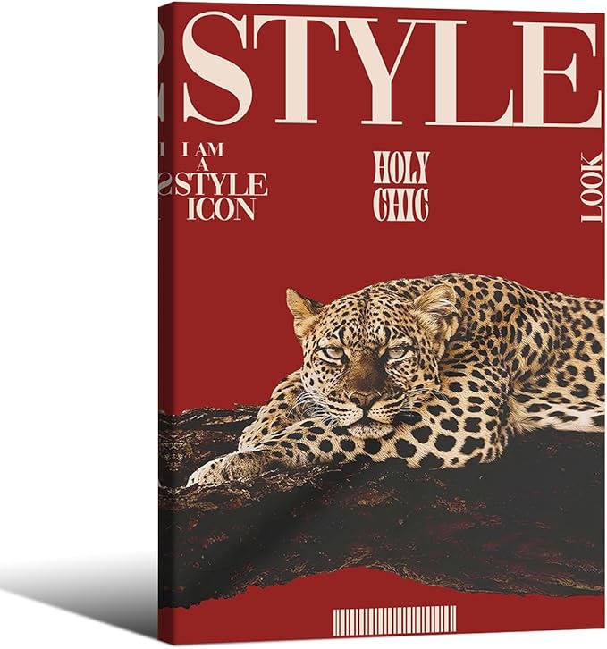 Red Cheetah Wall Art Vintage Trendy Cool Y2k Leopard Style Posters Funky Magazine Aesthetic Cover Canvas Prints 16X24 inch Framed for Living Room Bedroom Dorm Wall Decor