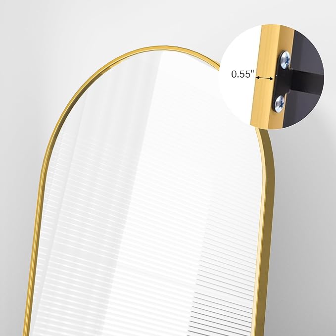 Floor Mirror, 64"x21" Gold Full Length Mirror, Arched Mirror Full Length, Freestanding Mirrors, Arch Floor Length Mirrors with Thin Aluminum Frame Hanging or Leaning, Wall Mounted Mirror for Bedroom