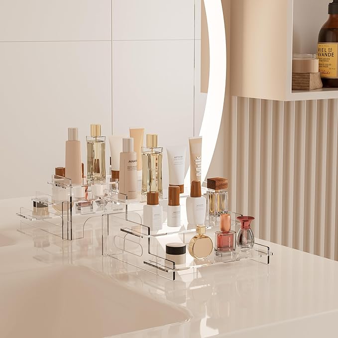 Clear Acrylic Display Risers – 3-Tier Shelf Stand for Cupcakes, Perfume, Figures, Collectibles & Desserts – Decorative Organizer for Party, Vanity, or Retail Display(Large)