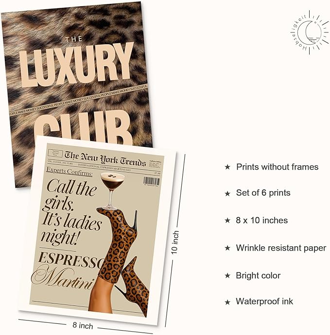 Habseligkeit Vintage Leopard Wall Art Prints, Retro Wall Decors for Room Aesthtic, Posters for Woman Bedroom Decor Aesthetic Unframed, 8X10in, Set of 6