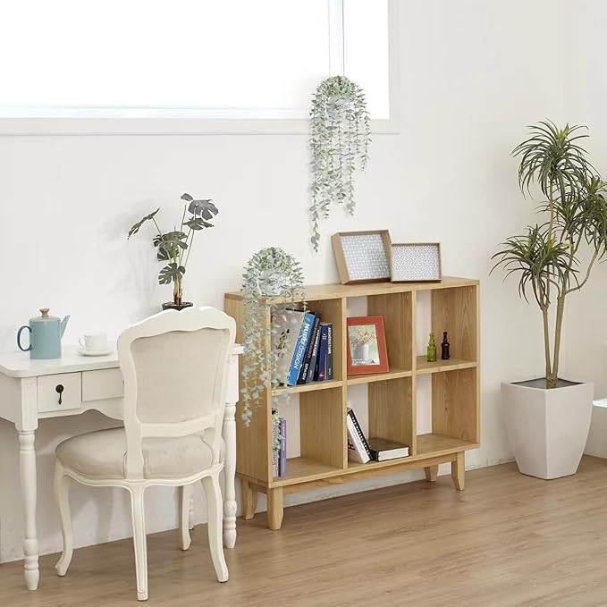 Decorative Hanging Plants for Shelf, Faux Ivy Eucalyptus Vine, Fake Greenery in White Bigger Pot (Light Green, 1PCS)
