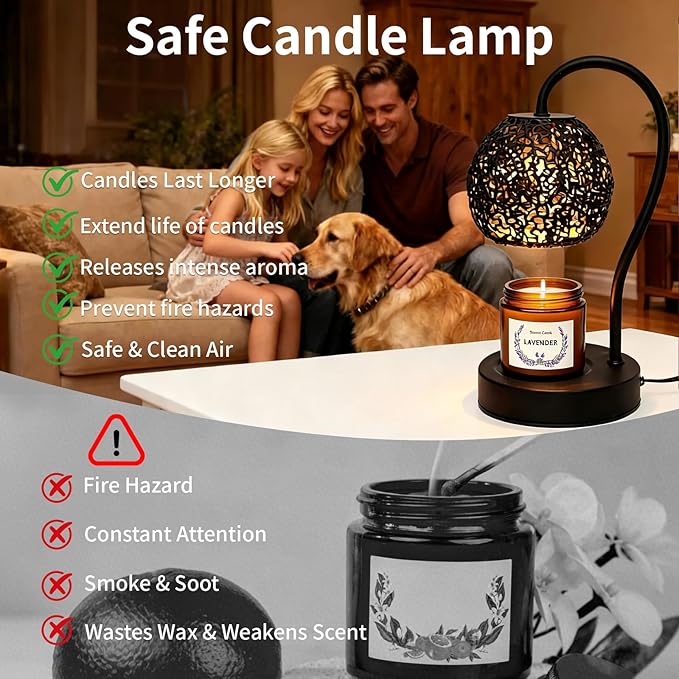 Earth Candle Warmer Lamp with Timer Dimmable, Home Decor & Gifts for Mom Women Wife, Safe Flameless Candle Warmer for Bedroom Home Decor, Wax Melt Lamp Fits All Jar Scented Candles 2 Bulbs