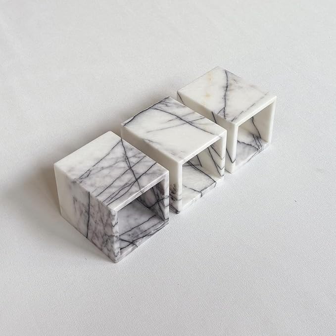 Natural Marble Stone Square Storage Container Empty Vessel Holder Cup for Candle/Pens/Sundries items (Lilac Marble)