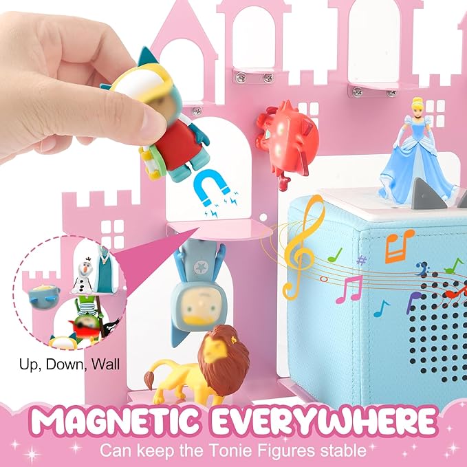 Taladad for Toniebox 2/1 Tonie Shelf Wall Mounted Set,Tonies Figures Tonies Storage,Magnetic Floating Shelves Compatible with Tonie Box Player Character for Kids Room Castle