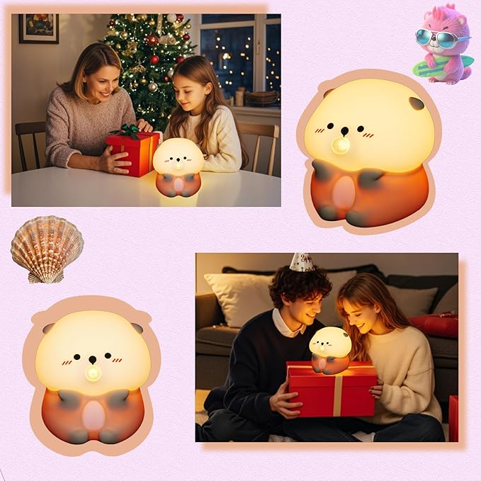Bubble Blowing Sea Otter Night Light, Otter Gifts, Soft Silicone Lamp with Warm Light and RGB Changing, Breastfeeding Nursery Portable Kawaii Bedside Lamp for Baby, Toddler, Boys and Girls