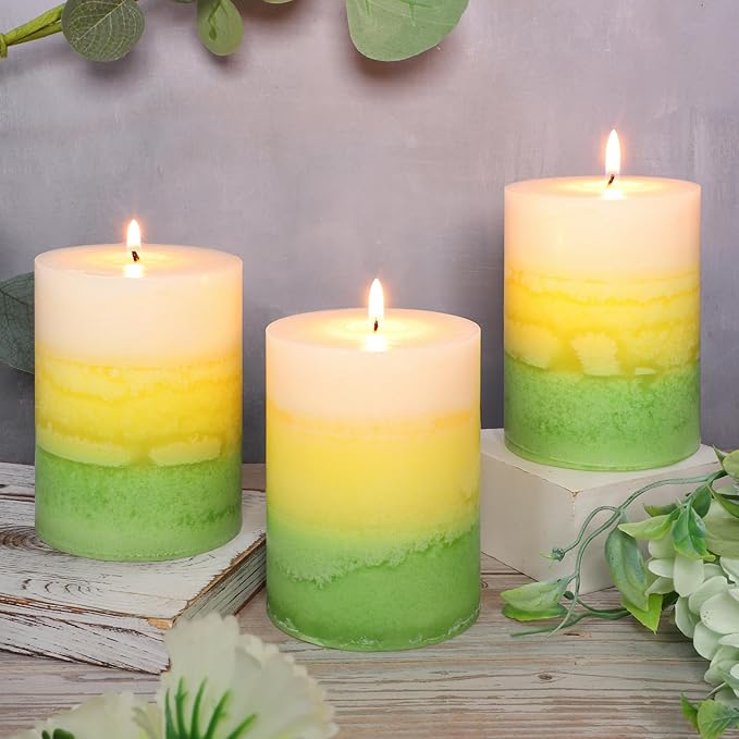 Pillar Candles, Freesia Scented Candles 35+Hour Long Lasting Burn Time, 3 X 4 Inches Dripless & Smokeless Aromatherapy Candles for Wedding Party Home Décor, Set of 3