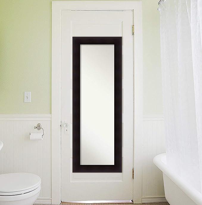 Amanti Art Brown Full Length Mirror for Door, 54x20 Portico Espresso Tall Wall Mirror Full Length, Mounted to Door or Closet Wall with no Visible Brackets, Country Rustic Wood Frame, Bedroom Decor