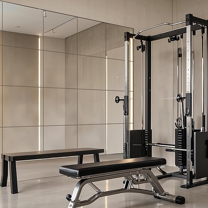 Full Length Wall Mirrors, Home Gym Mirror for Gym, 12Pcs 14"x 12" Glass Mirror Tiles, Self Adhesive HD Glass Full Body Wall Mirrors for Wall Decor, Bedroom, Living Room, Over The Door