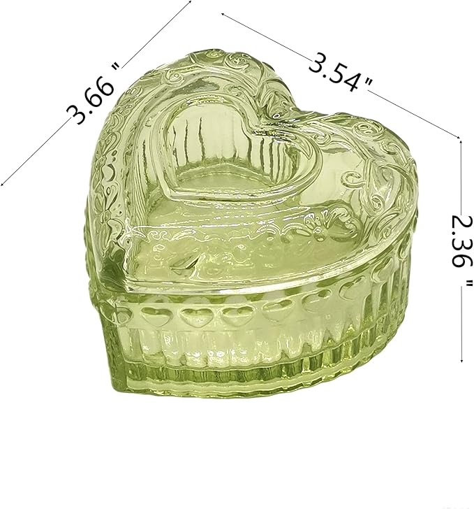 Glass Jewelry Box Heart Shape Cute Box for Storage Ring Earring Trinket Vintage Jewelry Organizer Decorative Gift for Women Girls-GRB003-Green