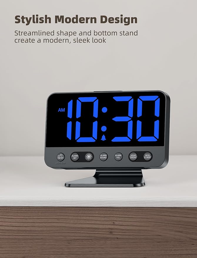 Odokee Digital Alarm Clocks for Bedrooms: Large Bold Number 5 Brightness Dimmer - Easy to Read Across The Room - 5 Alarm Sound 8 Night Light - Black