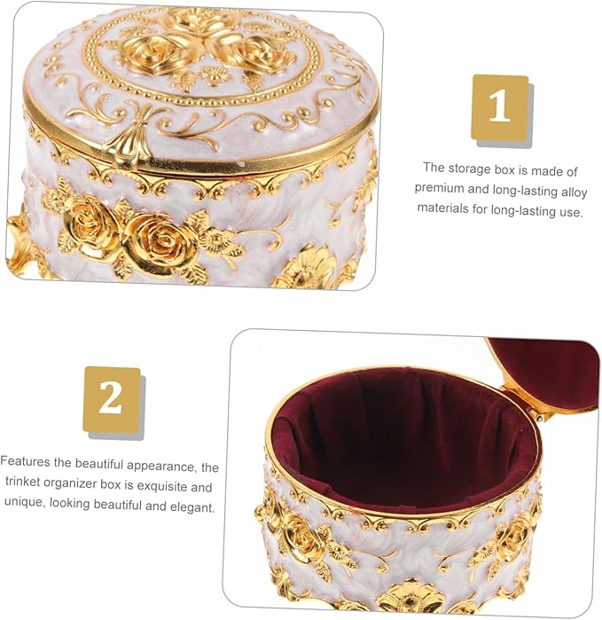 Retro High-grade Wear-resistant Alloy Jewelry Storage Box with Embossed Enamel Design Vintage Style Necklace Organizer for Cosmetics and Accessories