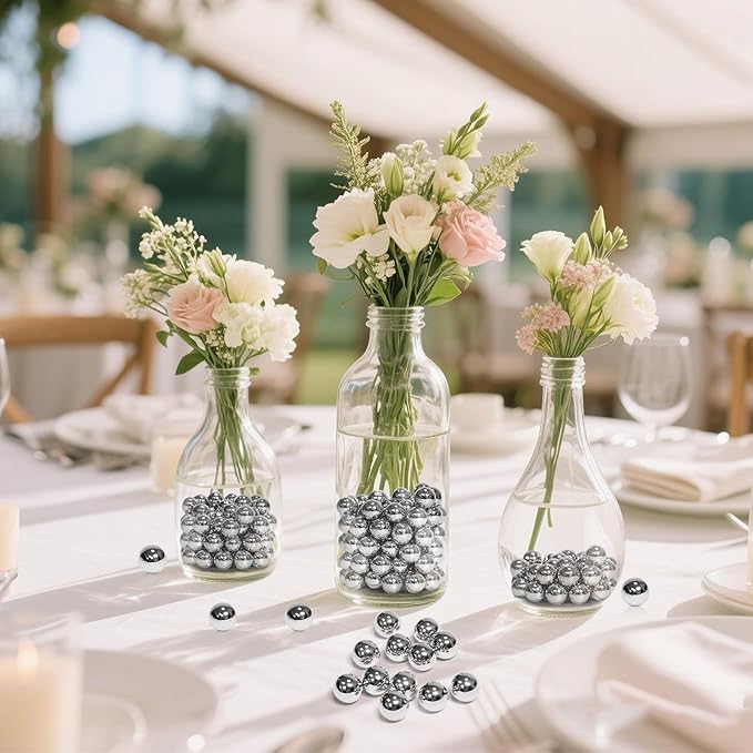 600Pcs Silver Vase Filler Pearl Beads for Crafting 10mm Beads No Holes Decor Suitable for Wedding Decor, Party Decorations, Centerpiece Table Decorations