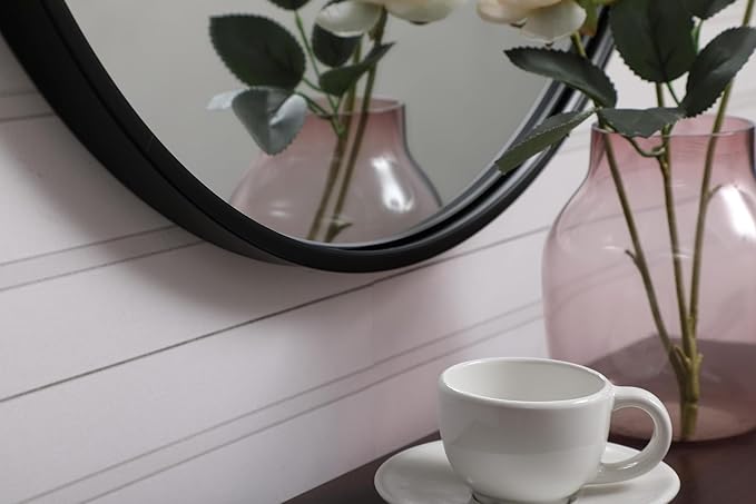 Focus 21x21 Round Wall Mirror, for Bathroom Bedroom Entryway, Black