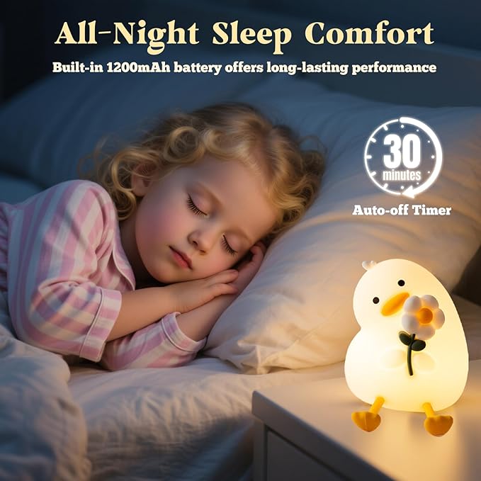 AVEKI Duck Night Light for Kids, Cute Light up Duck Decor Lamp, 3 Levels Dimmable Silicone Baby Night Light for Nursery, Rechargeable Touch Kids Lamp, Christmas & Birthday Gifts for Boys and Girls