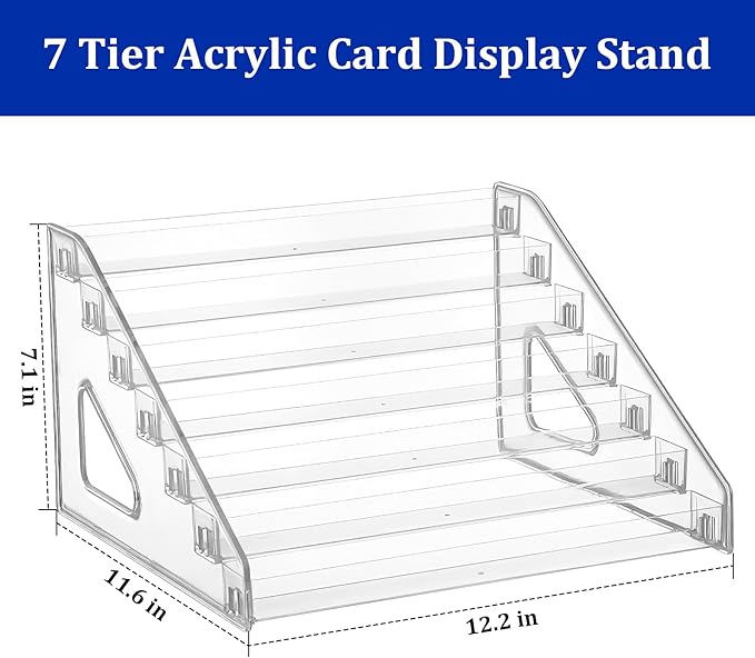 Philbinden 7 Tier Acrylic Card Display Stand,12" Sports Card Shelf-Versatile Display for Trading Cards, PSA Cards, Baseball Cards, Football Cards, Graded Cards and Business Cards and Stickers