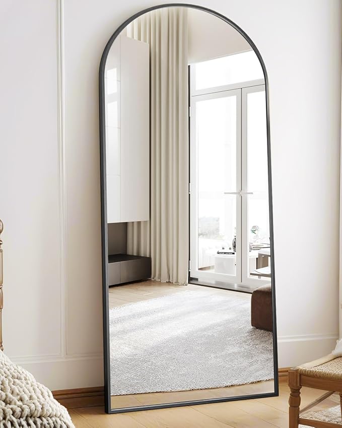 DMWOODFL 71"x26" Arched Full-Length Mirror with Explosion-Proof HD Glass - Oversized Floor or Wall-Mounted Full Body Mirror for Bedroom, Living Room, and Cloakroom (Black)