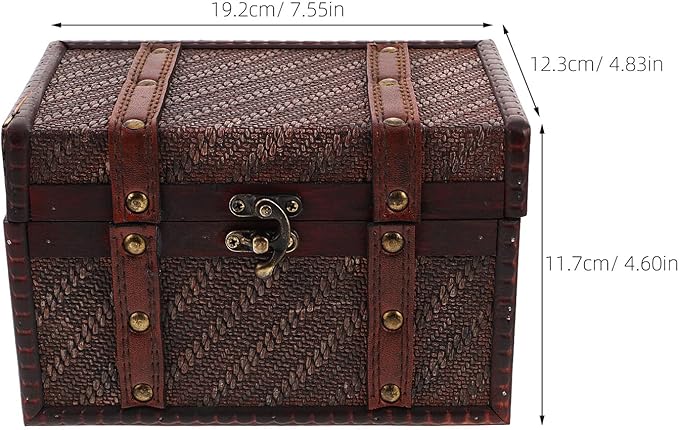 POPETPOP Wooden Jewelry Box with Woven Texture Vintage Keepsake Case Decorative Desktop Storage for Necklaces Bracelets Makeup Organizer Brown