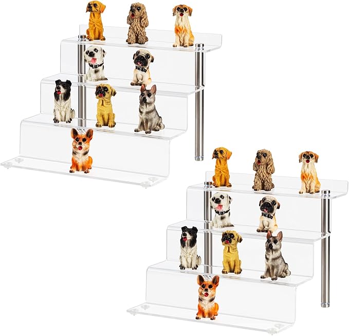 CECOLIC Acrylic Riser Shelf 4 Tier Clear Display Stand for Collectibles Pop Figures, Cupcakes, Perfumes, Display Risers for Decorating & Organizing - 9 x 8.3 x 6.8 in (Small, 2 Pack)