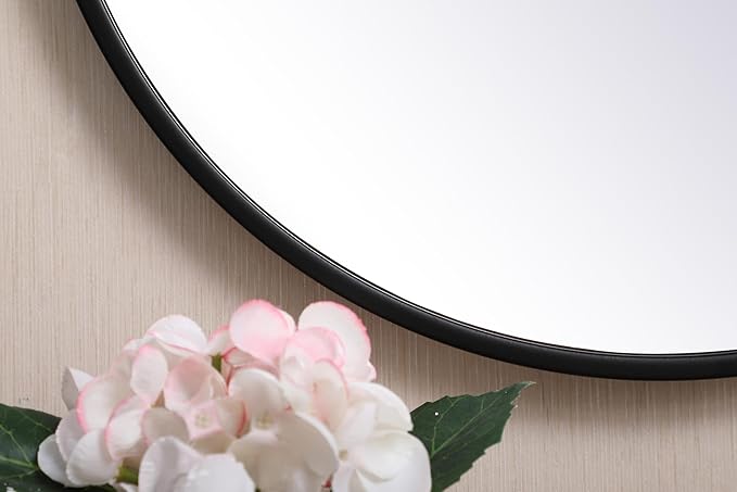 Focus 18x18 Round Wall Mirror, for Bathroom Bedroom Entryway, Black