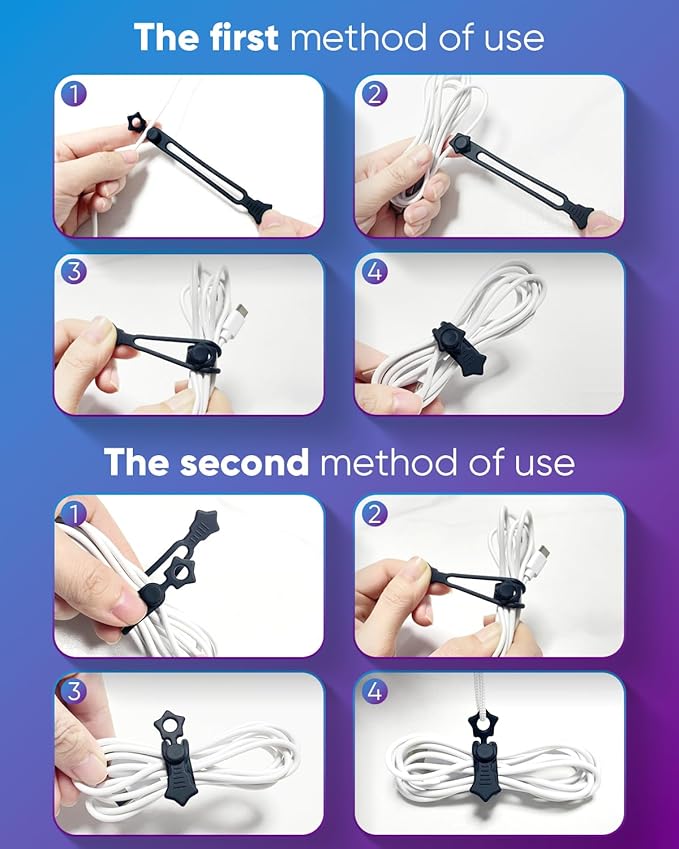 Quick Bind–Silicone Cable Ties Reusable, Cord Organizer for Charging Cables, Data Cables & Computer Wires, Multipurpose Elastic Cable Management Straps for Home,Office,Travel(16pcs,colorful)