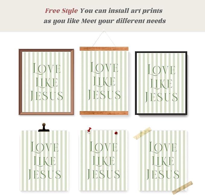 LARTSFRO Coquette Sage Green Bow Jesus Wall Art Decor Posters, Green Bow Christian Room Bedroom Bathroom Wall Art Decor Aesthetic for Teen Girls Gifts, Inspirational Bible Verses Bow Wall Decor, 8x10 Inch Set of 4 Bow Pictures(UNFRAMED)