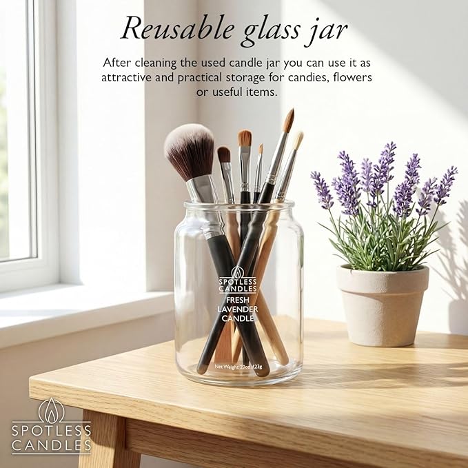 Spotless Leopard Fresh Lavender Candle 22oz Glass Jar with Wooden Wick in a Decorated Jar Within a Presentation Gift Box and Protective Shipping Box