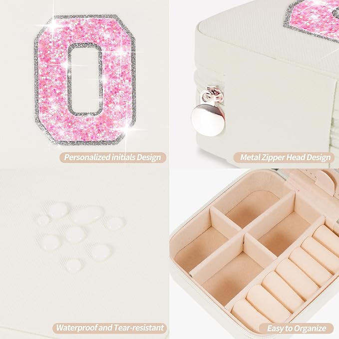 Uygafly Personalized Jewelry Case for Women Girls - Fashion Mini Jewelry Boxes - Trendy Travel Jewelry Organizer with Initials Letter - Teen Gifts | Cream,O