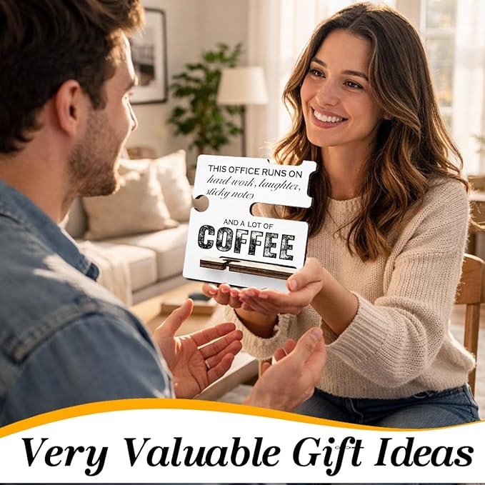 Inspirational Gifts for Coffee Lover - Multi-functional Desk Organizer - Motivational Positive Office Quote Wooden Sign for Office Desk Shelf Decor
