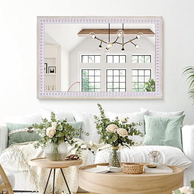 35x23 Inch Wooden Rectangle Mirror for Wall, Farmhouse Rustic Mirrors Decorative for Bathroom Over Sink, Entryway, Living Room, Bedroom (Vertical/Horizontal)