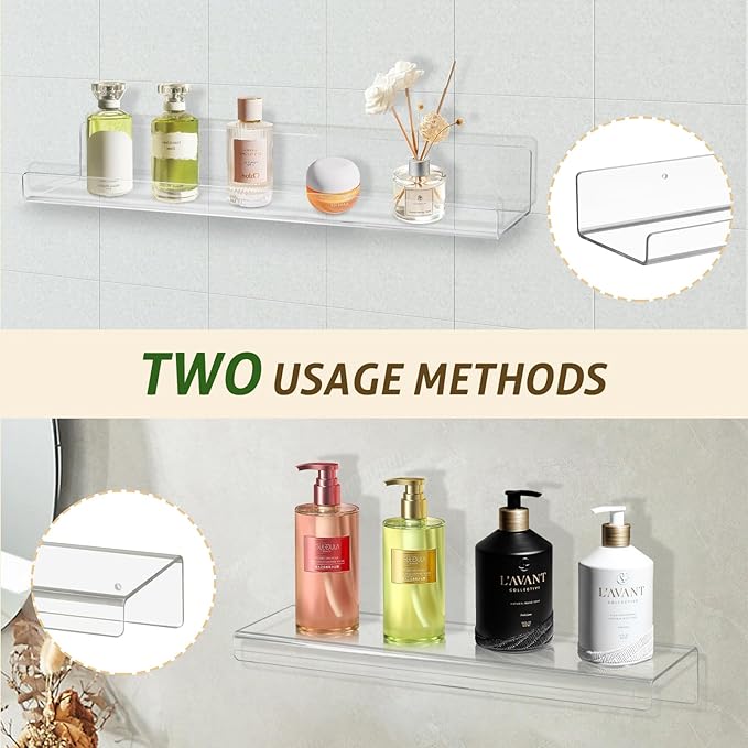 AMEITECH Clear Acrylic Wall Display Shelves 10 Pack, 15 Inch Acrylic Shelf Wall Organizer and Storage for Collectibles, Figure, Toy Cars, Perfume, Kids Bookshelf