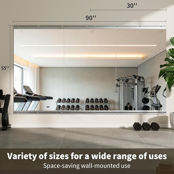 VooBang Home Gym Mirror - 3 PCS 30×56 inches, Large Frameless Wall Mounted Full Length Body Mirror for Dancing Studio, Exercise, Fineness, Yoga, Tempered Glass