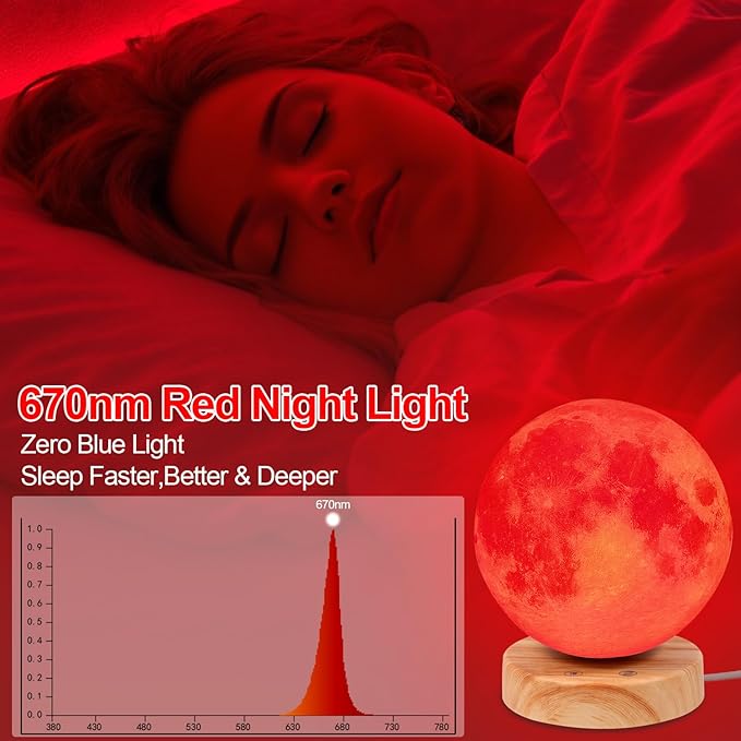 Light Therapy Lamp - 10000 Lux Full Spectrum Sun Lamp, 3 Color Temperatures & 670nm Red Light, Touch/Remote Control, Stepless Dimming, USB Phone Charging, Moon Sunlight Lamp for Home Office