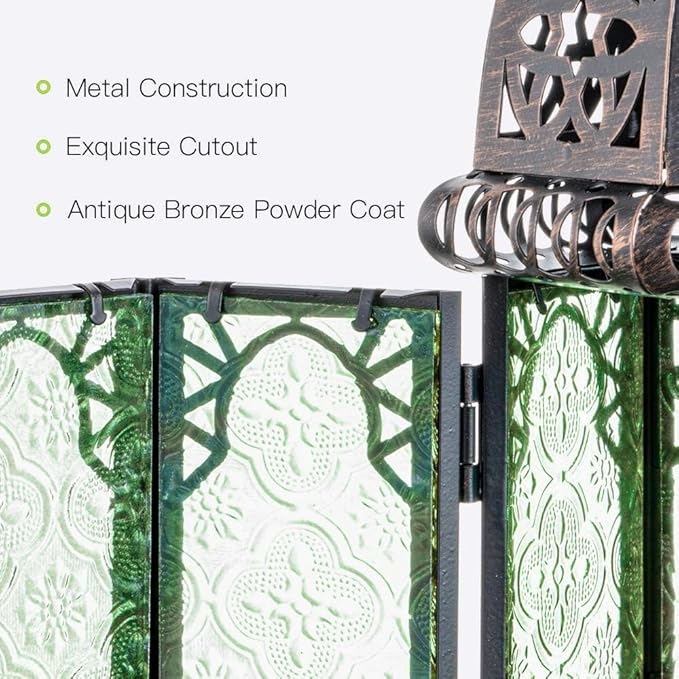 DECORKEY Christmas Decorations for Home, 11’’ Medium Size Vintage Metal Hanging&Tabletop Candle Holder Decor, Halloween Ramadan Decorations for Indoor Outdoor Porch Patio (Green)