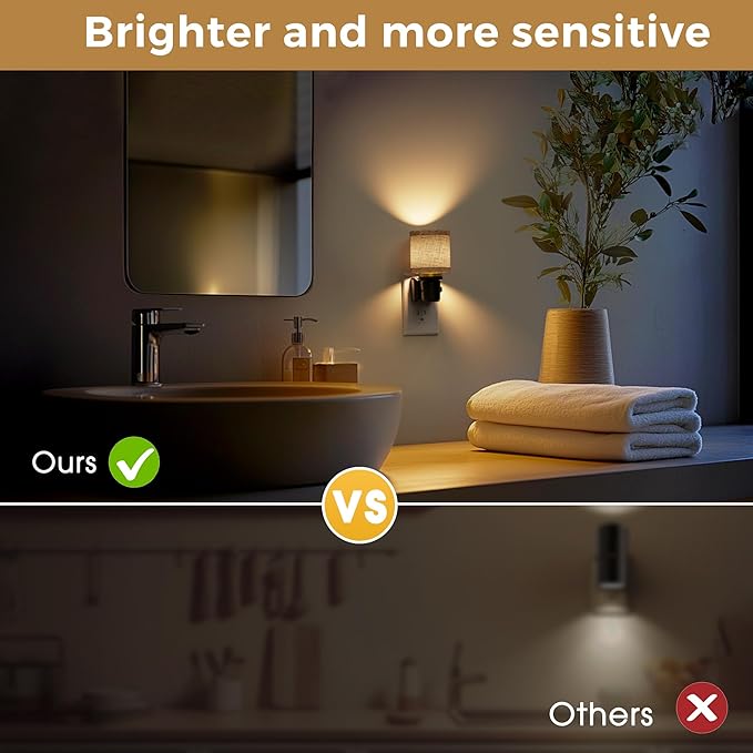 L LOHAS LED Night Lights Plug into Wall, Linen Fabric Cylinder Decor Night Light, Dusk to Dawn Sensor Vintage Nightlight, 0-100LM Dimmable, for Bedroom Living Room Hallway