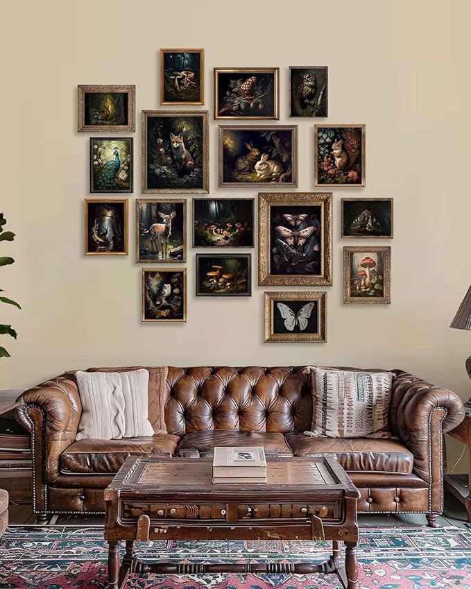 KBKBART Dark Cottagecore Room Decor Aesthetic Set of 17, Cottage Core Wall Decor, Dark Academia Cottagecore Decor Woodland Forest Nature Wall Art Prints, Vintage Mushroom Decor Poster Animal Pictures for Bedroom Dorm Wall Decor- UNFRAMED