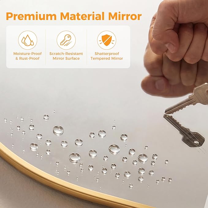 OLIXIS Arched Gold Bathroom Mirror for Over Sink, 26x38 Inch Wall Mirror, Bathroom Vanity Mirror with Matte Metal Frame for Home Decor, Living Room